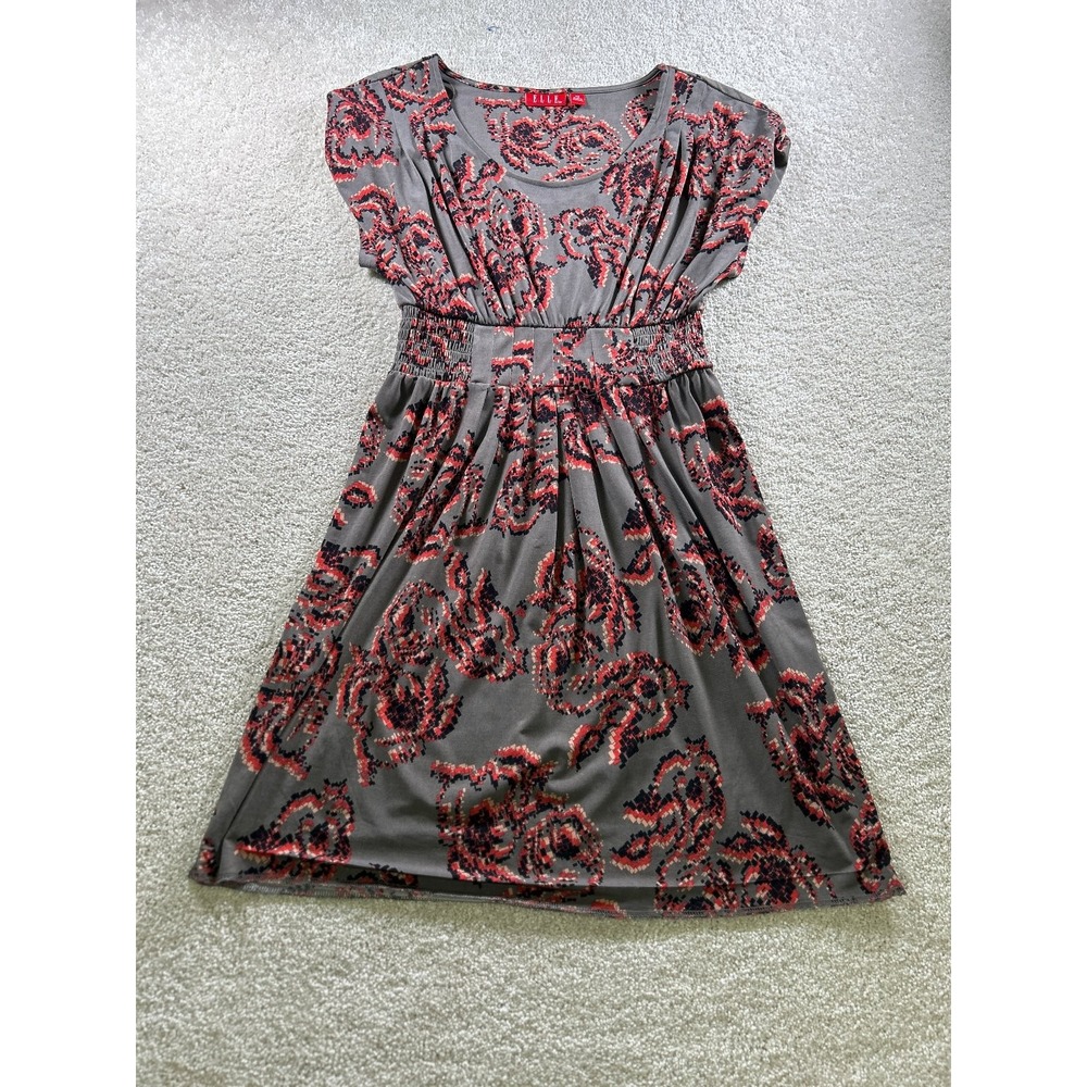 ELLE Women's Dress XS Gray Red Abstract Print Polyester Spandex‎
